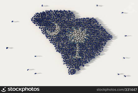 Large group of people forming South Carolina flag map in The United States of America, USA, in social media and community concept on white background. 3d sign symbol of crowd illustration from above