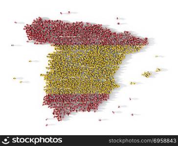 Large group of people forming Spain map concept. 3d illustration