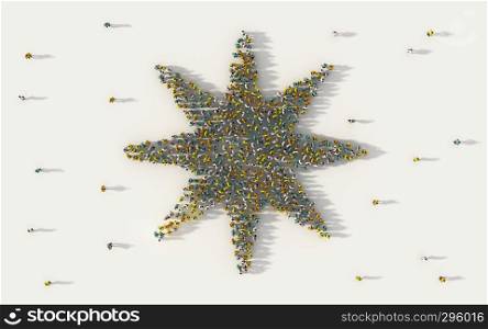Large group of people forming Star of David in social media and community concept on white background. 3d sign of crowd illustration from above gathered together