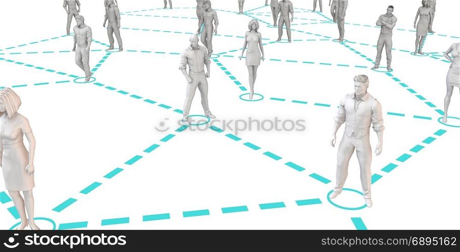 Large Group of People in Nodes Connected by Network Lines. Large Group of People