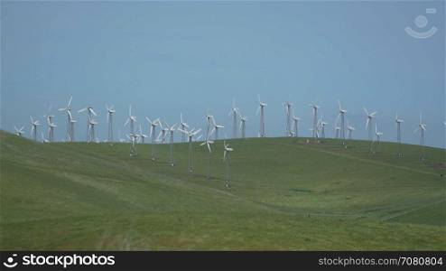 Large group of turbines in a Californian wind farm