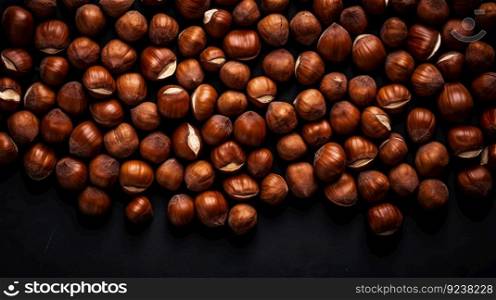 Large group og Hazelnuts. Food background. Generative AI.. Large group og Hazelnuts. Food background. Generative AI