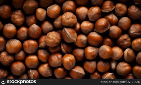 Large group og Hazelnuts. Food background. Generative AI.. Large group og Hazelnuts. Food background. Generative AI