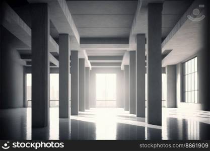 Large hall corridor inside office building background. Peculiar AI generative image.. Large hall corridor inside office building background