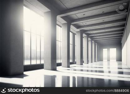 Large hall corridor inside office building background. Peculiar AI generative image.. Large hall corridor inside office building background
