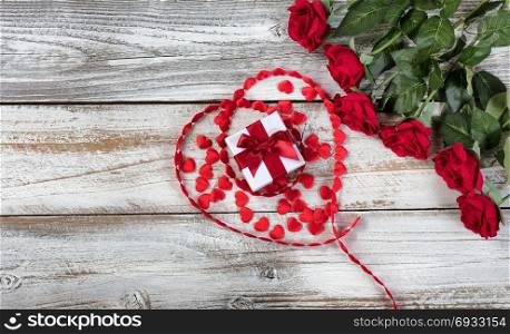 Large heart shaped pattern around gift for Valentines