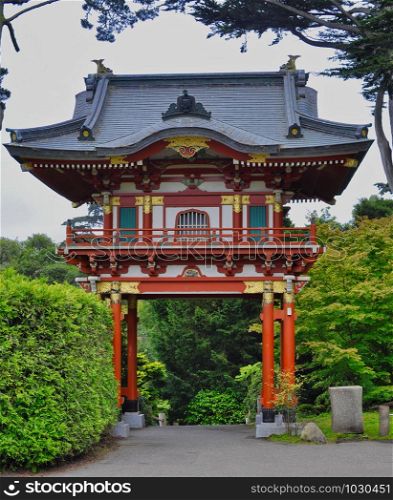 Large Japanese structure in the Japanese gardens in the Golden Gate Park San Francisco