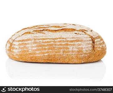 Large loaf of rye bread isolated on white