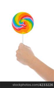 Large lollipop on stick isolated on white background