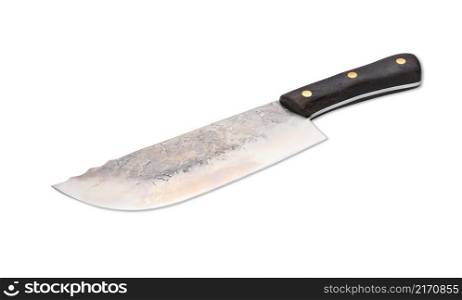 large meat and fish knife with wooden handle isolated on white background
