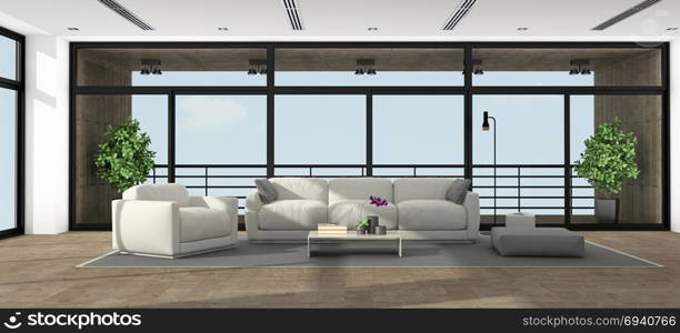 Large minimalist living room. Large minimalist living room of an holiday villa - 3d rendering