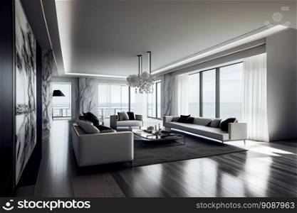Large modern luxury living room interior.  Generative AI 
