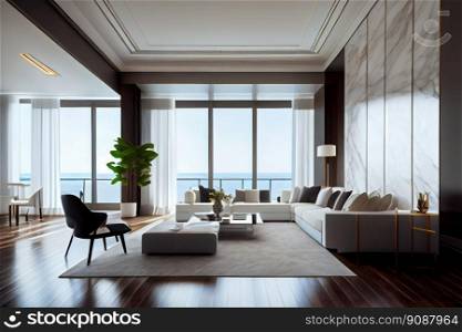 Large modern luxury living room interior.  Generative AI

