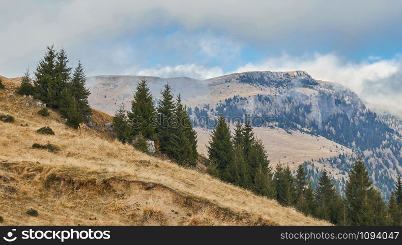 Large mountain in the clouds high