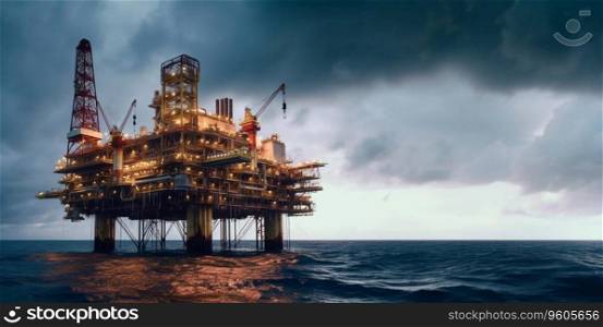 Large offshore oil and gas drilling installation at sea.AI Generative