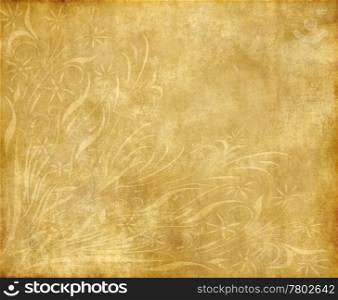 large old paper or parchment background texture with floral design. old paper or parchment