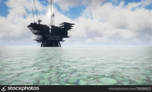 Large Pacific Ocean offshore oil rig drilling platform