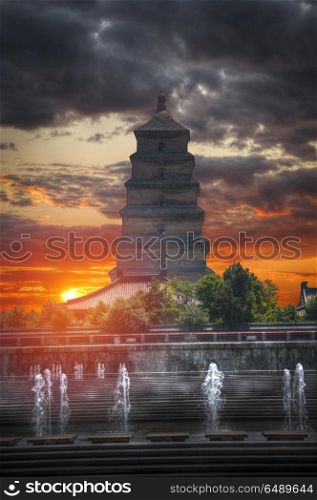 large pagoda of wild geese in Xi&rsquo;an. The largest monument of Chinese architecture. large pagoda of wild geese in Xi&rsquo;an