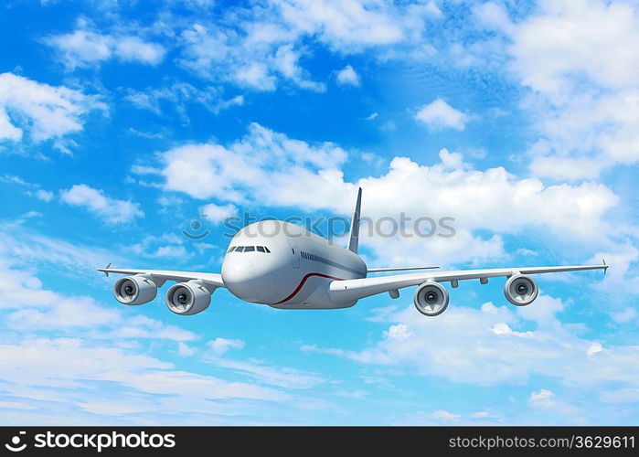 Large passenger airplane flying in the sky