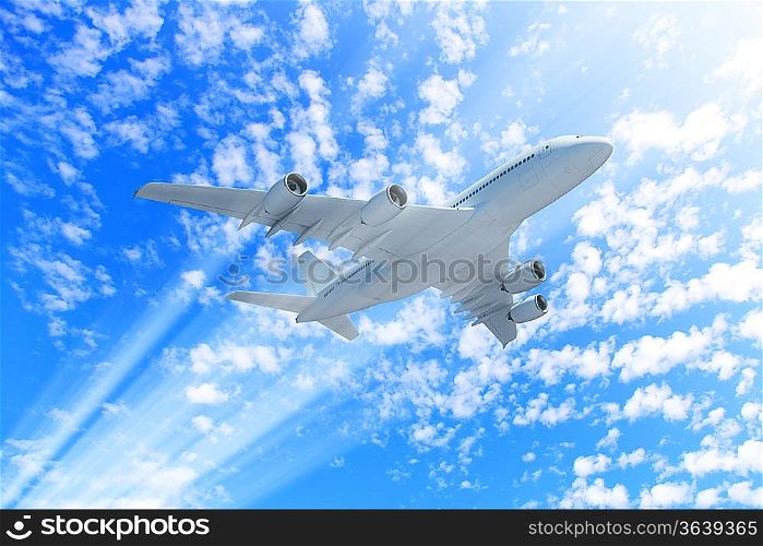 Large passenger airplane flying in the sky