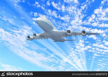 Large passenger airplane flying in the sky