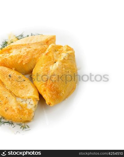 Large Pasta Shells Filled With Ricotta, Mozzarella And Parmesan Cheese.