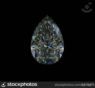 Large pear cut diamond isolated on black. 3d illustration, 3d rendering