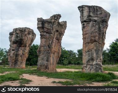 Large pillar sandstone on the hill of Thai natural park.