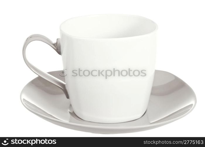 large porcelain tea cup with saucer isolated on white