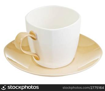 large porcelain tea cup with saucer isolated on white