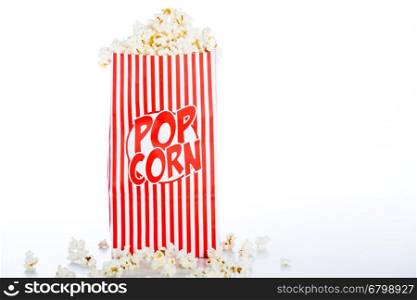Large pot of popcorn on white background
