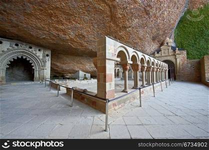 Large Rock Over the Royal Monastery in Aragon, Spain