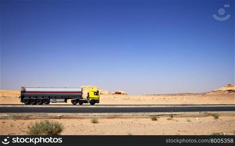 Large tanker truck drive on highway at desert&#xA;