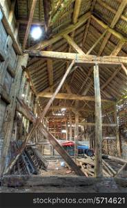 Large timber-framed and brick hay barn, Worcestershire, England.