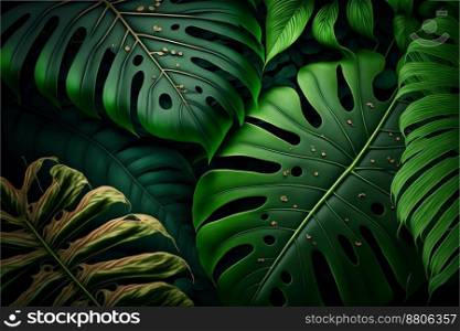 large tropical green leaves background