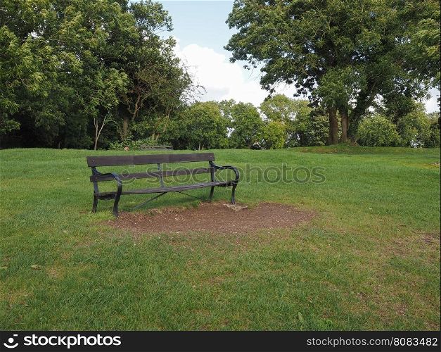 Large urban park. Large urban park with meadow and trees and a bench