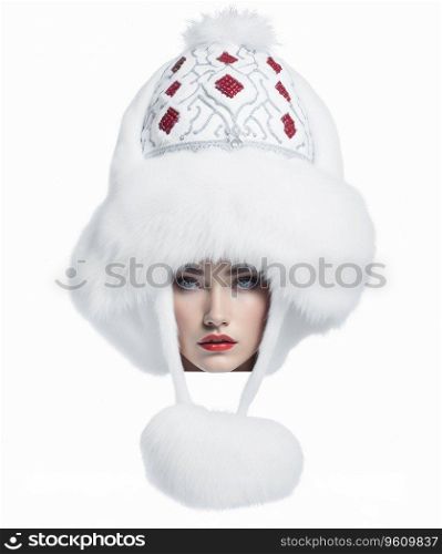 Large White Snow Maiden Hat on Mannequin