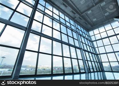 Large window of industrial building close up