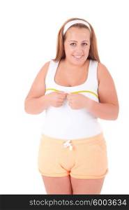 Large woman measuring her body - diet concept