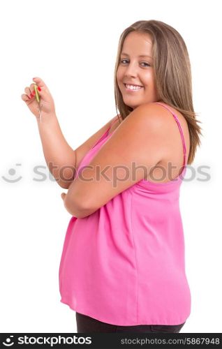 Large woman very happy after buying a new house