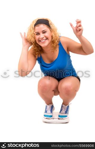 Large woman very happy with the results of her new diet