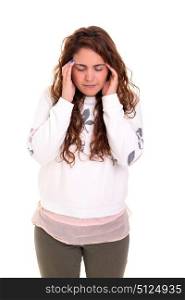 Large woman with an headache, isolated over white background