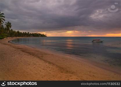 Las Terrenas beach at sunset, Samana peninsula. Dominican Republic