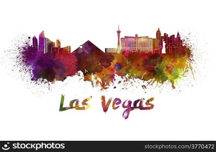 Las Vegas skyline in watercolor splatters with clipping path. Las Vegas skyline in watercolor