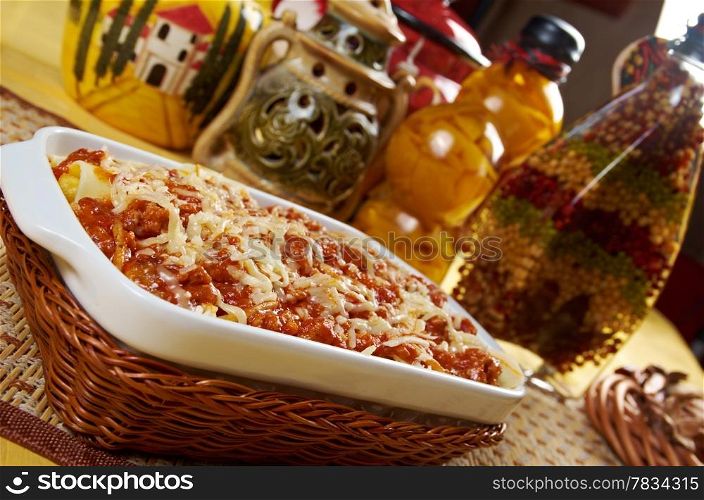 Lasagna with beef .Italian cuisine.Shallow depth-of-field