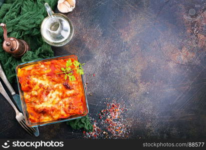 lasagna with tomato sauce and aroma spice