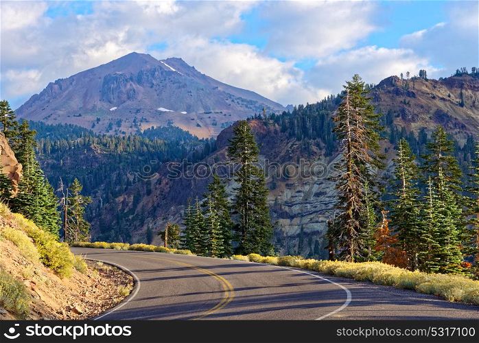 Lassen Volcanic National Park Highway with Bumpass Mountain in the background