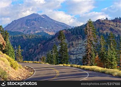 Lassen Volcanic National Park Highway with Bumpass Mountain in the background