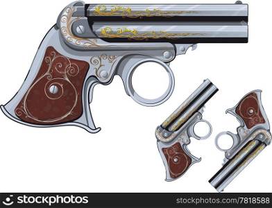 last chance Weapon, pocket Derringer pistol. ornate and isolated on a white background
