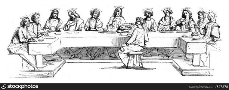 Last Supper, vintage engraved illustration. Magasin Pittoresque 1847.